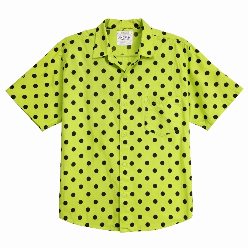 Vintage 90s Andrew Sports Polka Dot Button Up Shirt Lime Green Black Women's L